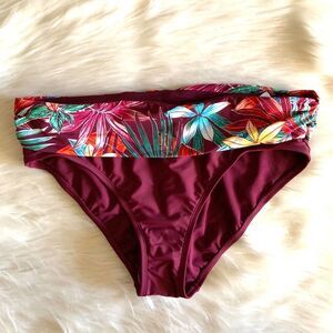 Into the Bleu Bikini Maroon Fold Over Floral Waist